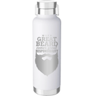 Laser etched white 24 oz vacuum insulated water bottle with 'With Great Beard Comes Great Responsibility' design