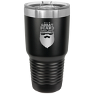 Laser etched black 30 oz vacuum insulated tumbler with 'With Great Beard Comes Great Responsibility' design