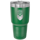Laser etched green 30 oz vacuum insulated tumbler with 'With Great Beard Comes Great Responsibility' design