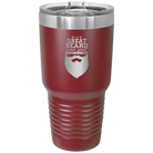 Laser etched maroon 30 oz vacuum insulated tumbler with 'With Great Beard Comes Great Responsibility' design