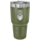 Laser etched olive green 30 oz vacuum insulated tumbler with 'With Great Beard Comes Great Responsibility' design