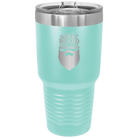 Laser etched teal 30 oz vacuum insulated tumbler with 'With Great Beard Comes Great Responsibility' design