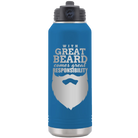 Laser etched royal blue 32 oz vacuum insulated water bottle with 'With Great Beard Comes Great Responsibility' design