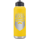 Laser etched yellow 32 oz vacuum insulated water bottle with 'With Great Beard Comes Great Responsibility' design