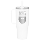 Laser etched white 40 oz vacuum insulated tumbler mug with 'With Great Beard Comes Great Responsibility' design