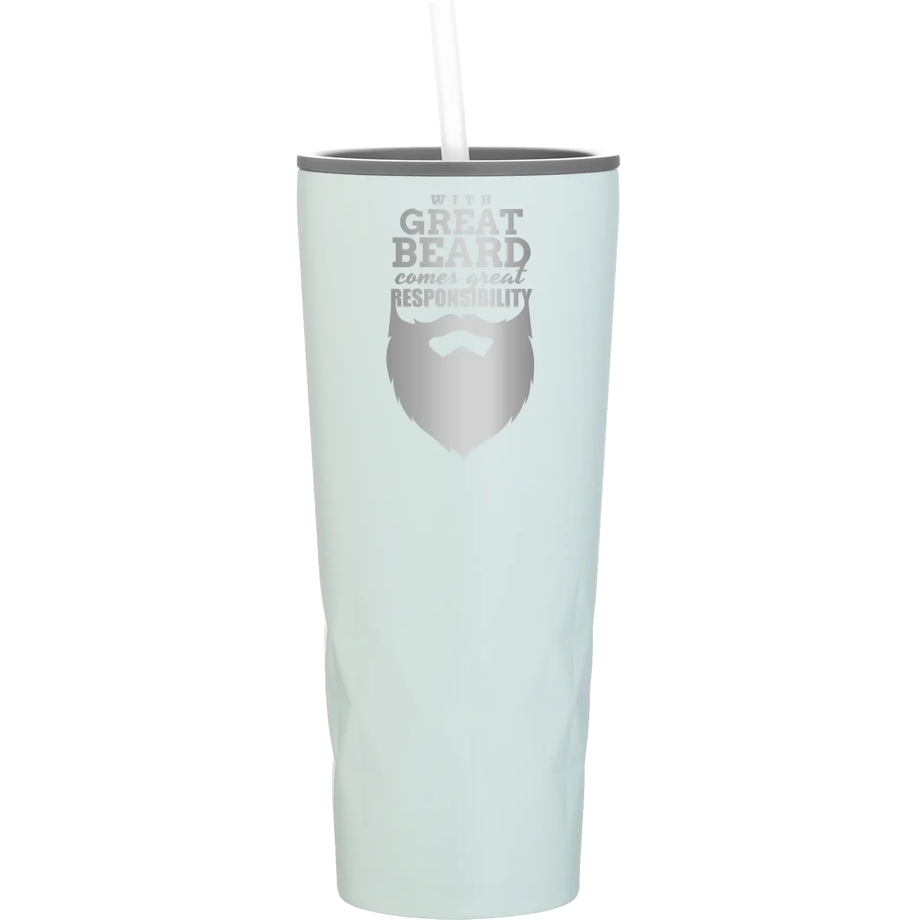 Laser etched meadow 20 oz vacuum insulated tumbler with 'With Great Beard Comes Great Responsibility' design