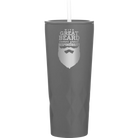 Laser etched slate 20 oz vacuum insulated tumbler with 'With Great Beard Comes Great Responsibility' design