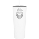 Laser etched white 20 oz vacuum insulated tumbler with 'With Great Beard Comes Great Responsibility' design