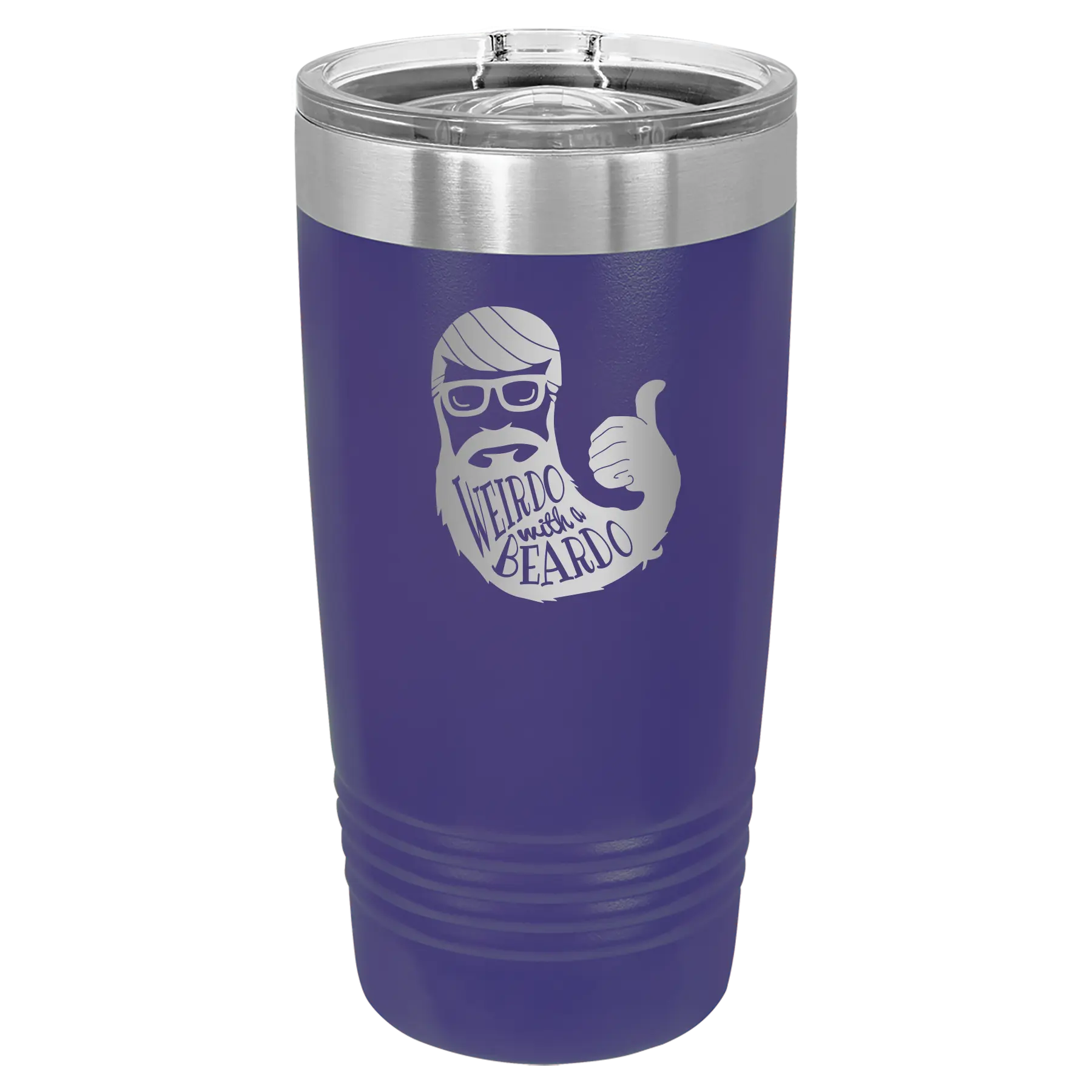 Laser etched purple 20 oz vacuum insulated tumbler with 'Weirdo with a Beardo' design