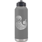 Laser etched dark gray 32 oz vacuum insulated water bottle with 'Weirdo with a Beardo' design