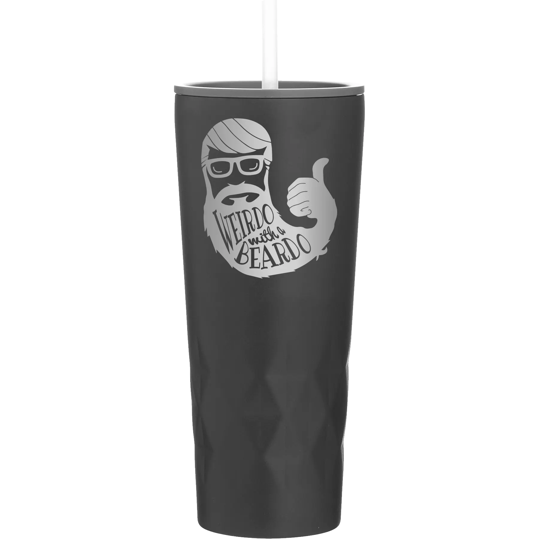 Laser etched black 20 oz vacuum insulated tumbler with 'Weirdo with a Beardo' design