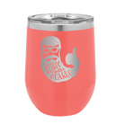 Laser etched coral 12 oz vacuum insulated wine cup with 'Weirdo with a Beardo' design