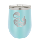 Laser etched light blue 12 oz vacuum insulated wine cup with 'Weirdo with a Beardo' design