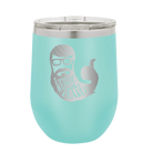 Laser etched teal 12 oz vacuum insulated wine cup with 'Weirdo with a Beardo' design