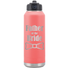 Laser etched coral 32 oz vacuum insulated water bottle with 'Father of the Bride' design