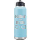 Laser etched light blue 32 oz vacuum insulated water bottle with 'Father of the Bride' design