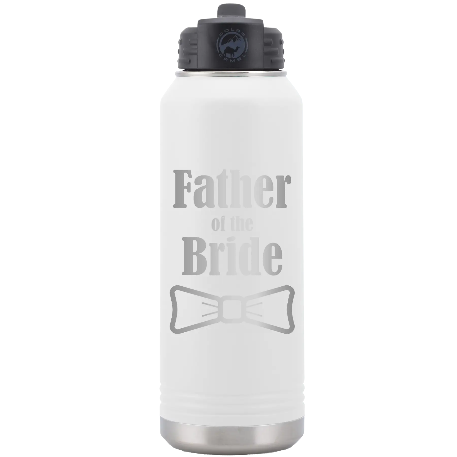 Laser etched white 32 oz vacuum insulated water bottle with 'Father of the Bride' design