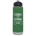 Laser etched green 20 oz vacuum insulated water bottle with 'Father of the Groom' design