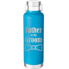 Laser etched aqua 24 oz vacuum insulated water bottle with 'Father of the Groom' design