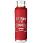 Laser etched red 24 oz vacuum insulated water bottle with 'Father of the Groom' design