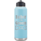 Laser etched light blue 32 oz vacuum insulated water bottle with 'Father of the Groom' design