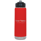 Personalized red 20 oz vacuum insulated water bottle with 'Groom Squad' design