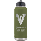 Personalized olive green 32 oz vacuum insulated water bottle with 'Groomsman with tux' design