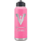 Personalized pink 32 oz vacuum insulated water bottle with 'Groomsman with tux' design