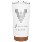 Personalized white 20 oz vacuum insulated tumbler with 'Groomsman with tux' design