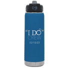 Personalized royal blue 20 oz vacuum insulated water bottle with 'I do Crew Date' design