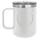 Personalized white 15 oz vacuum insulated coffee mug with 'Name and Date' design