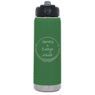 Personalized green 20 oz vacuum insulated water bottle with 'Name and Date' design