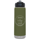 Personalized olive green 20 oz vacuum insulated water bottle with 'Name and Date' design