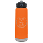 Personalized orange 20 oz vacuum insulated water bottle with 'Name and Date' design