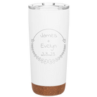 Personalized white 20 oz vacuum insulated tumbler with 'Name and Date' design