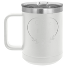 Personalized white 15 oz vacuum insulated coffee mug with 'Name and Date2' design