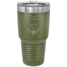 Personalized olive green 30 oz vacuum insulated tumbler with 'Name and Date2' design