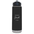 Personalized black 20 oz vacuum insulated water bottle with 'Name Name Last Name est' design