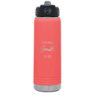 Personalized coral 20 oz vacuum insulated water bottle with 'Name Name Last Name est' design