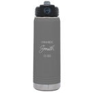 Personalized dark gray 20 oz vacuum insulated water bottle with 'Name Name Last Name est' design