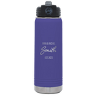 Personalized purple 20 oz vacuum insulated water bottle with 'Name Name Last Name est' design