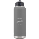 Personalized dark gray 32 oz vacuum insulated water bottle with 'Name Name Last Name est' design