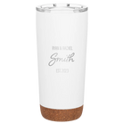 Personalized white 20 oz vacuum insulated tumbler with 'Name Name Last Name est' design
