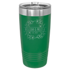 Personalized green 20 oz vacuum insulated tumbler with 'Names and est' design