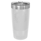 Personalized white 20 oz vacuum insulated tumbler with 'Names and est' design