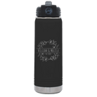 Personalized black 20 oz vacuum insulated water bottle with 'Names and est' design