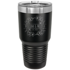 Personalized black 30 oz vacuum insulated tumbler with 'Names and est' design