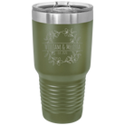 Personalized olive green 30 oz vacuum insulated tumbler with 'Names and est' design