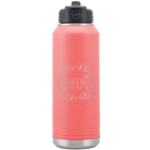 Personalized coral 32 oz vacuum insulated water bottle with 'Names and est' design