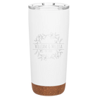 Personalized white 20 oz vacuum insulated tumbler with 'Names and est' design